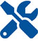 Blue icon of a wrench and screwdriver crossing in an 
"X" shape