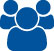 Blue icon of one large human figure and two smaller versions 
behind and on either side