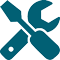 Teal icon of a wrench and a 
screwdriver crossed in an X shape